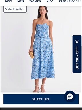 Kentucky Derby Maria Strapless Blue Floral Midi Dress S